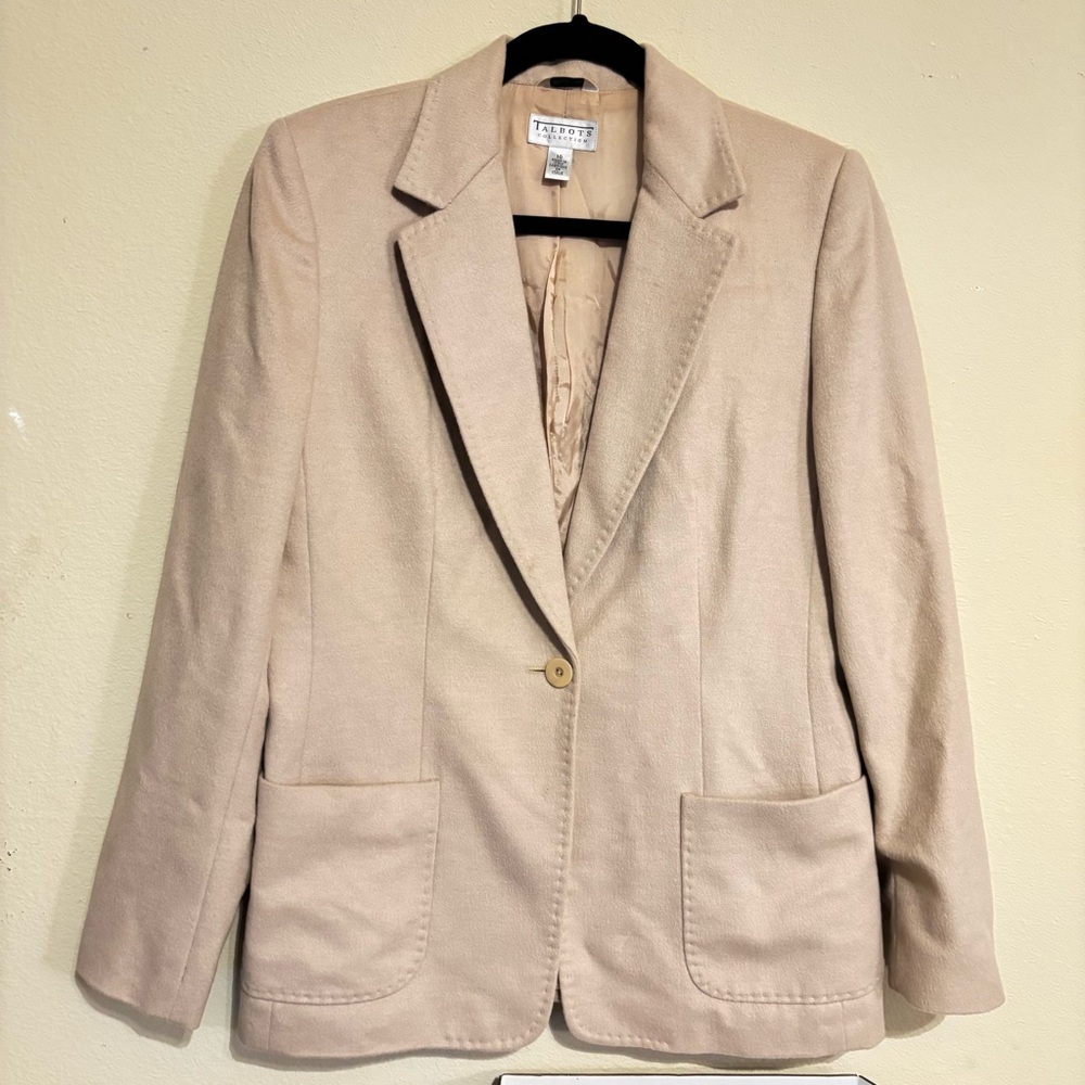 Talbots Collection Vintage Y2K Blazer Angora Wool Blend Italy Beige Preppy Beige